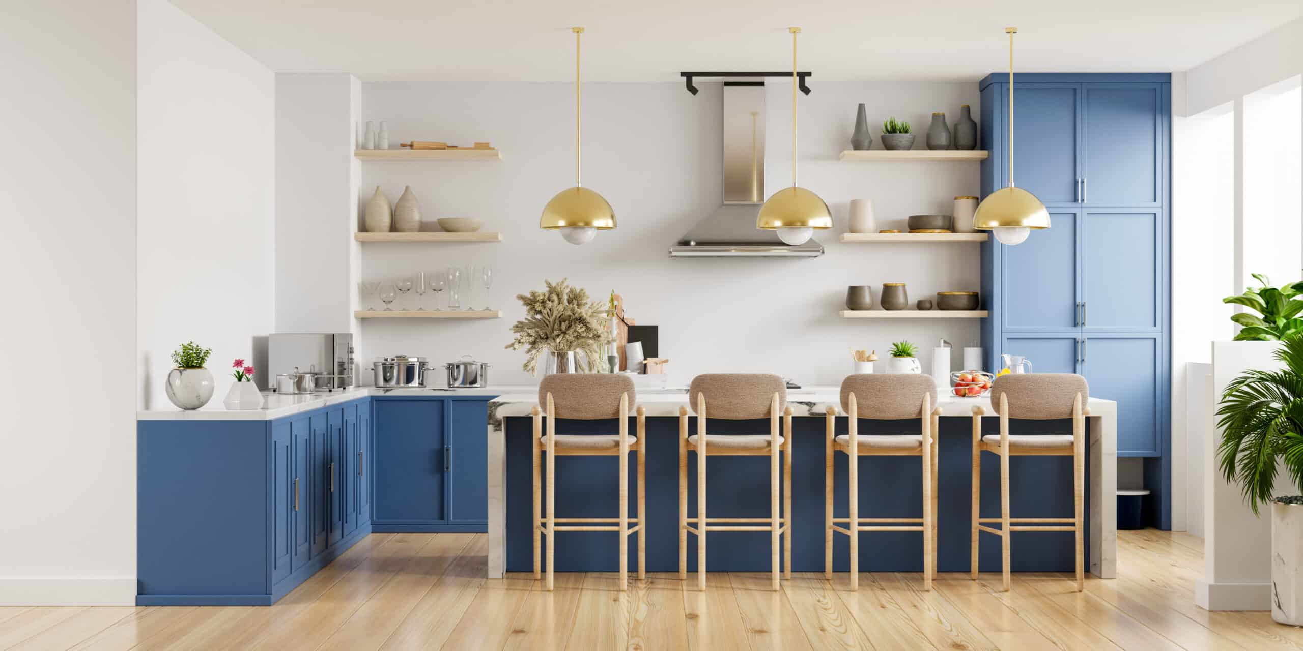 modern blue and white kitchen